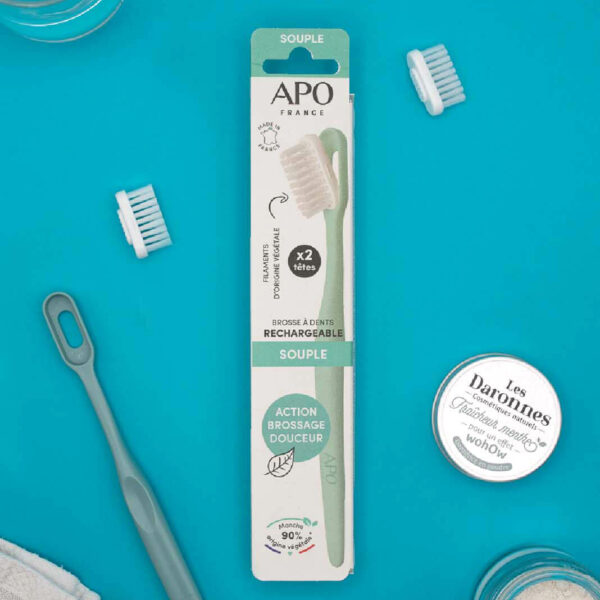 brosse à dents verte souple recyclable et rechargeable APO